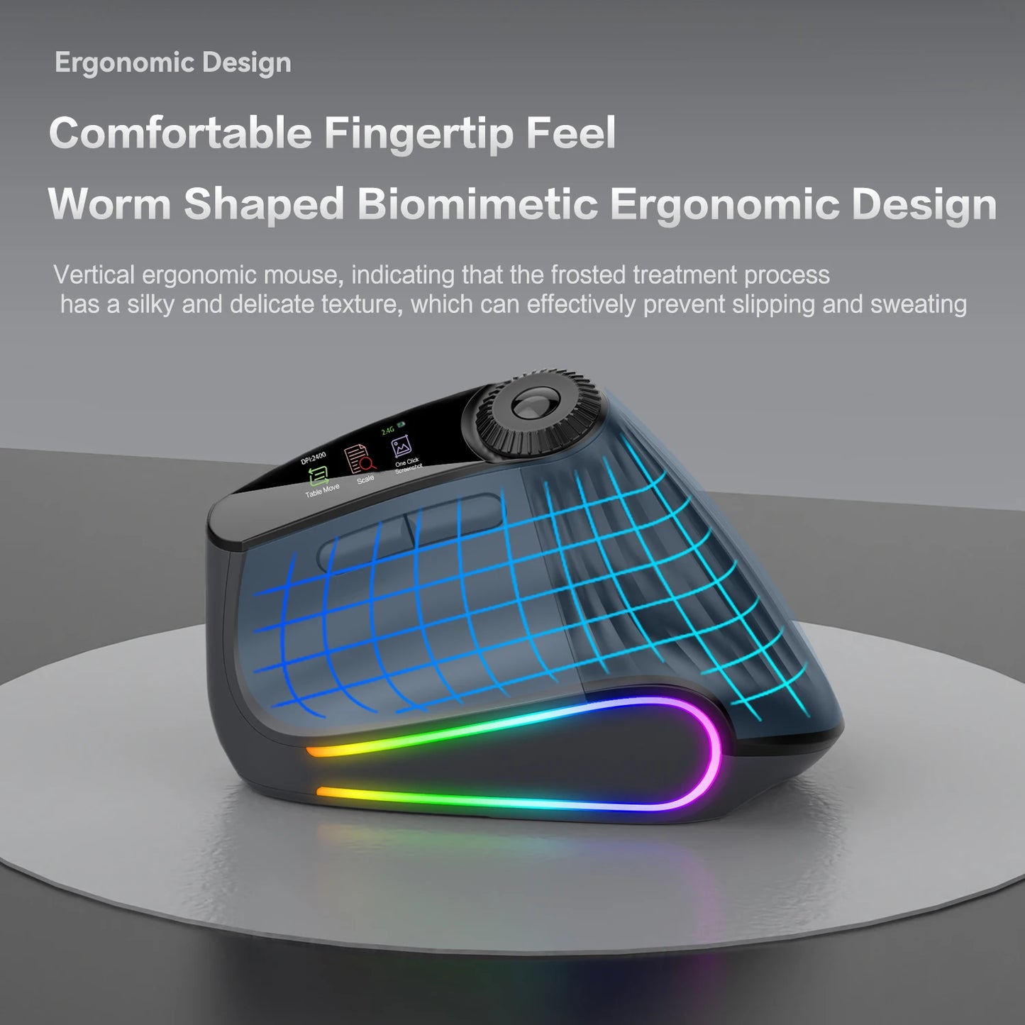 RGB Backlit Speed Roller Wireless Vertical Gaming Mouse with Function Adjustment Knob Bluetooth USB Ergonomic Mice Slient Click