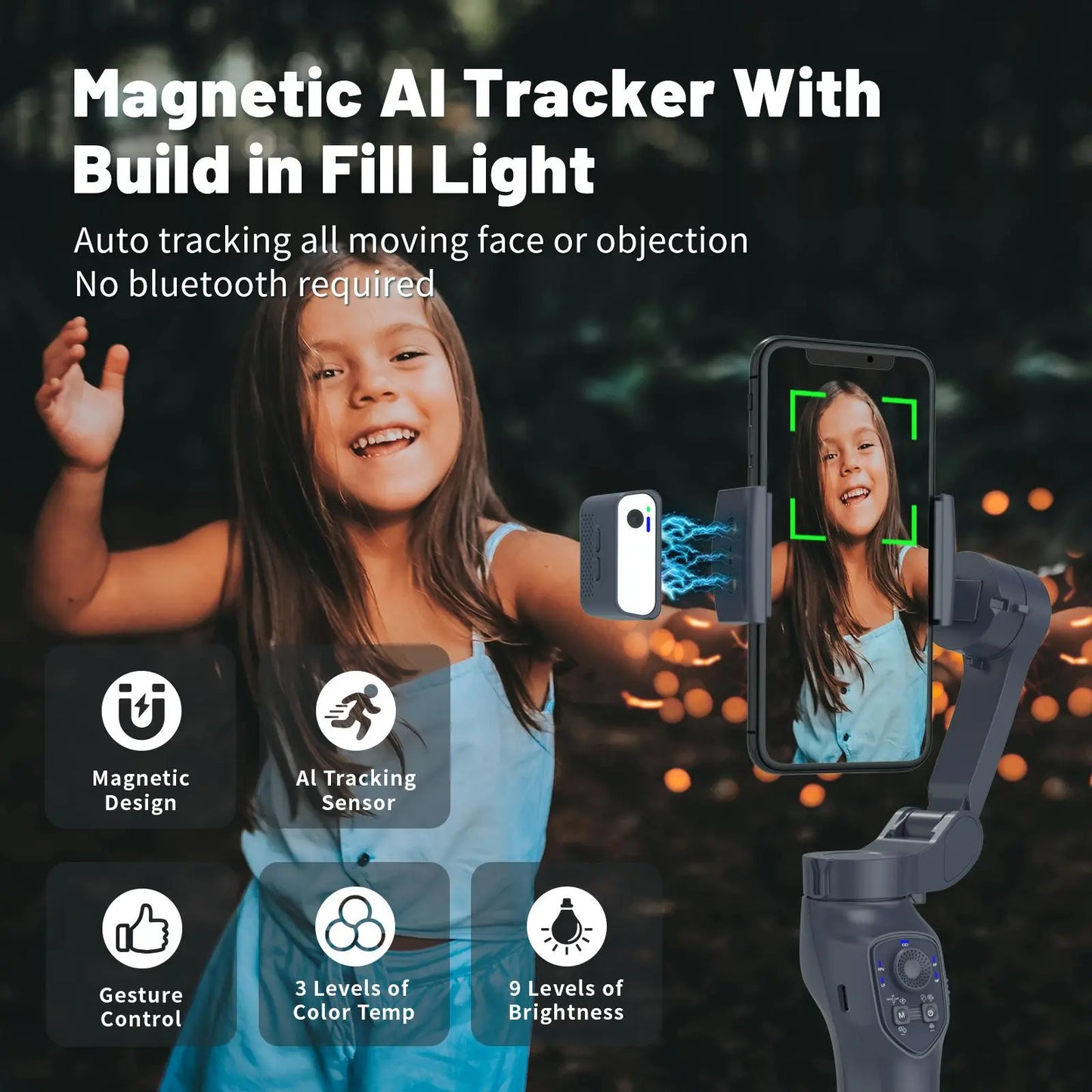 جيمبال موبايل L7Cpro ثلاثي المحاور قابل للطي مع ترايبود – خيارات LED وAI Tracking