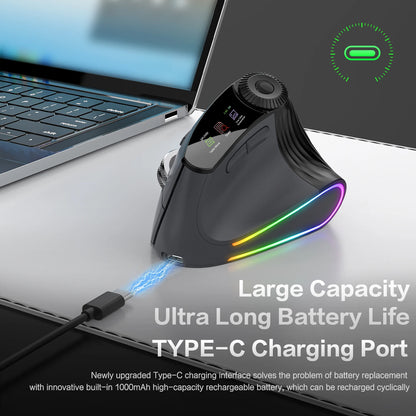 RGB Backlit Speed Roller Wireless Vertical Gaming Mouse with Function Adjustment Knob Bluetooth USB Ergonomic Mice Slient Click