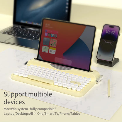 كيبورد AJAZZ AF84 ريترو لاسلكي مع حامل للموبايل والتابلت – Bluetooth 5.0 و2.4GHz