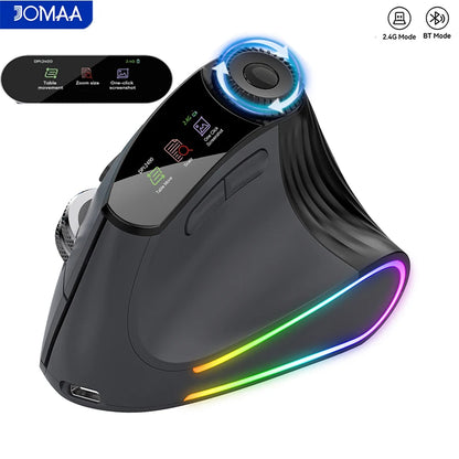 RGB Backlit Speed Roller Wireless Vertical Gaming Mouse with Function Adjustment Knob Bluetooth USB Ergonomic Mice Slient Click