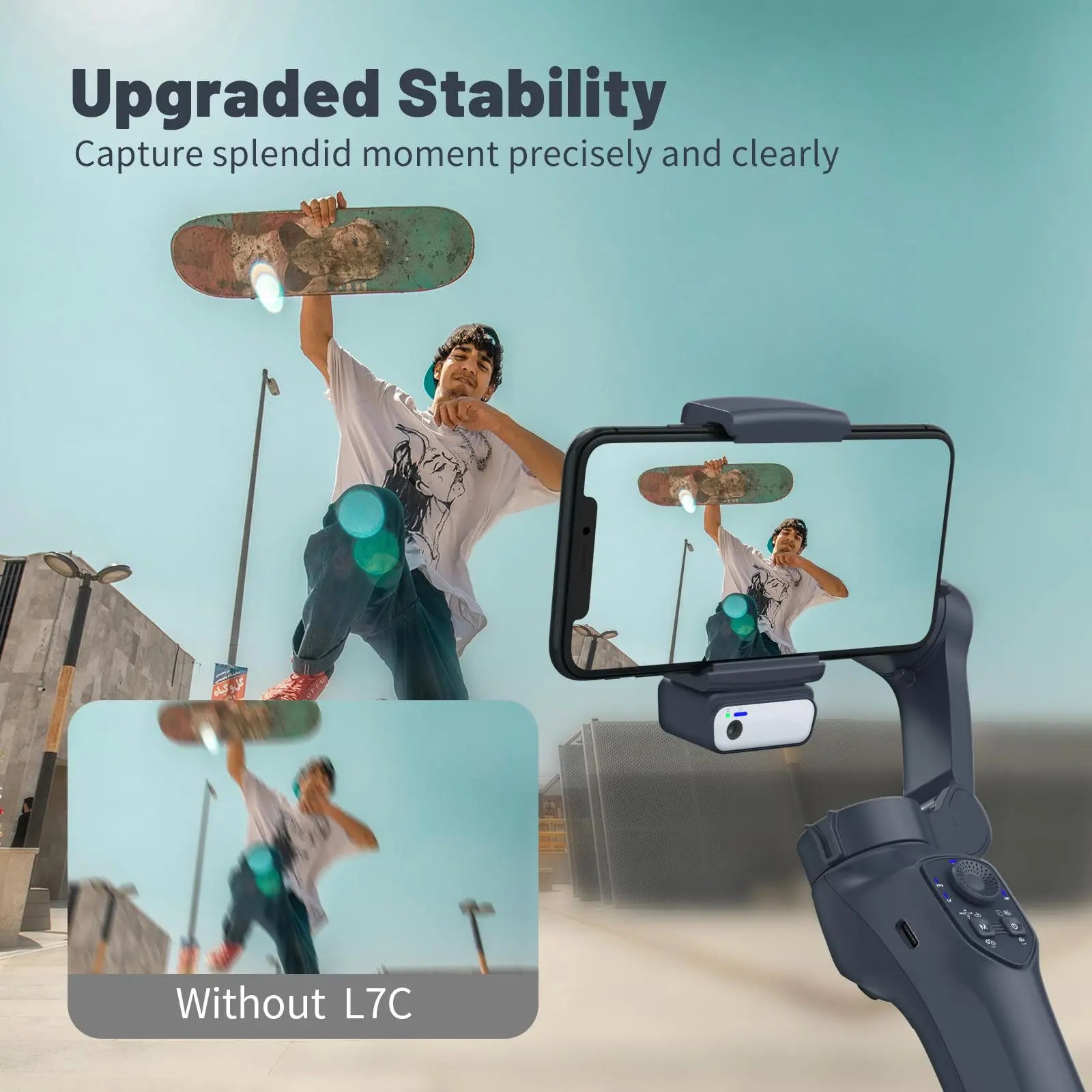 جيمبال موبايل L7Cpro ثلاثي المحاور قابل للطي مع ترايبود – خيارات LED وAI Tracking