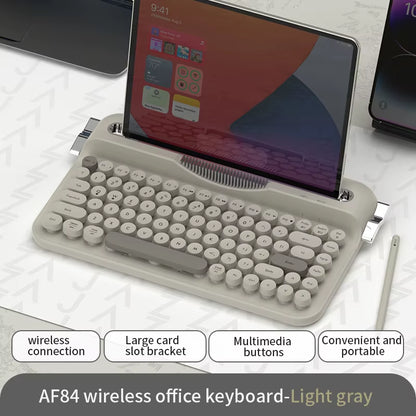 كيبورد AJAZZ AF84 ريترو لاسلكي مع حامل للموبايل والتابلت – Bluetooth 5.0 و2.4GHz