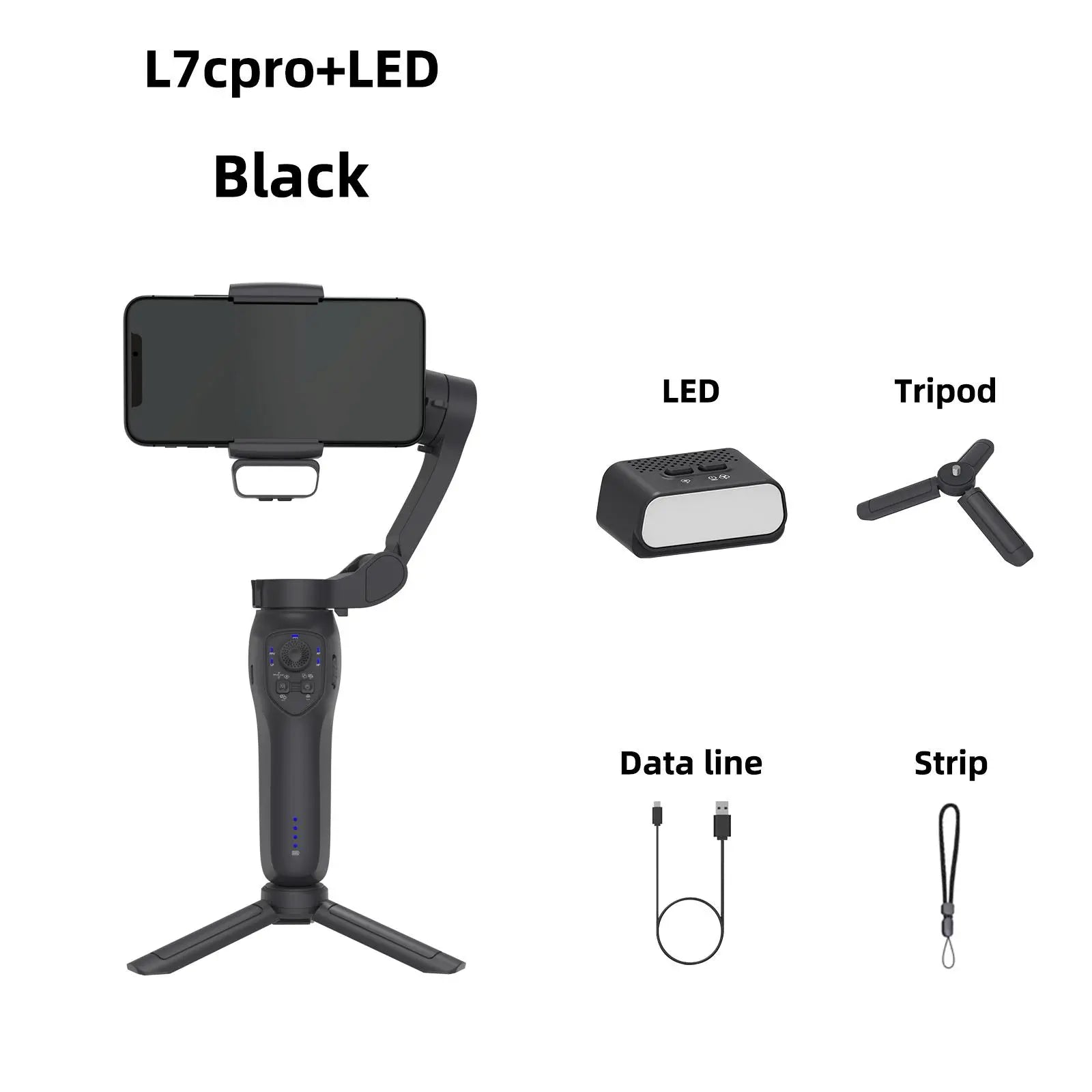 جيمبال موبايل L7Cpro ثلاثي المحاور قابل للطي مع ترايبود – خيارات LED وAI Tracking