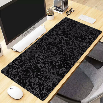 Black and White Topographic Map Art Mouse Pad XXL Mousepad Rubber Keyboard Pads Gaming Setup Accessories Mouse Mat 900X400Mm