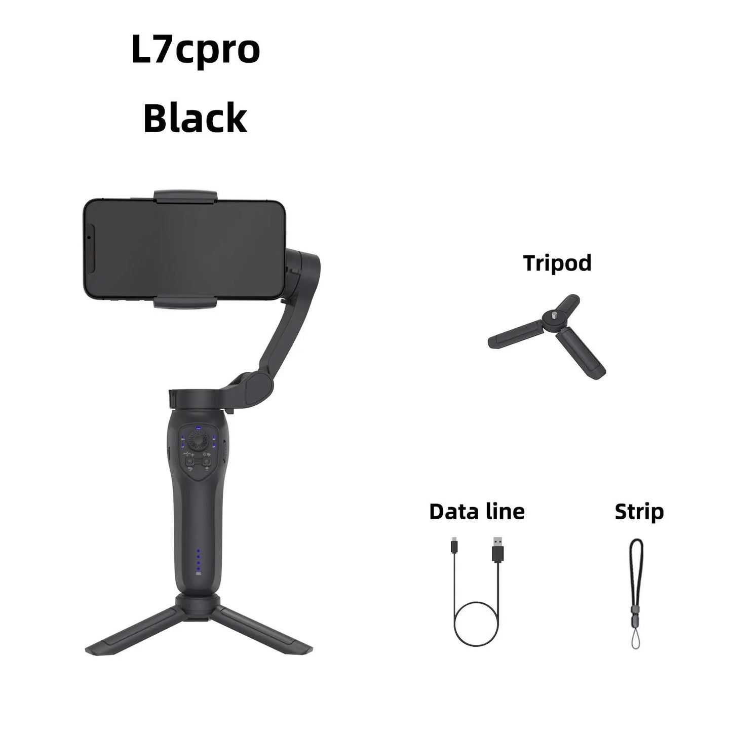 جيمبال موبايل L7Cpro ثلاثي المحاور قابل للطي مع ترايبود – خيارات LED وAI Tracking