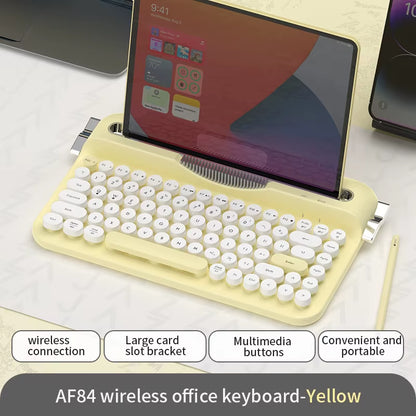كيبورد AJAZZ AF84 ريترو لاسلكي مع حامل للموبايل والتابلت – Bluetooth 5.0 و2.4GHz